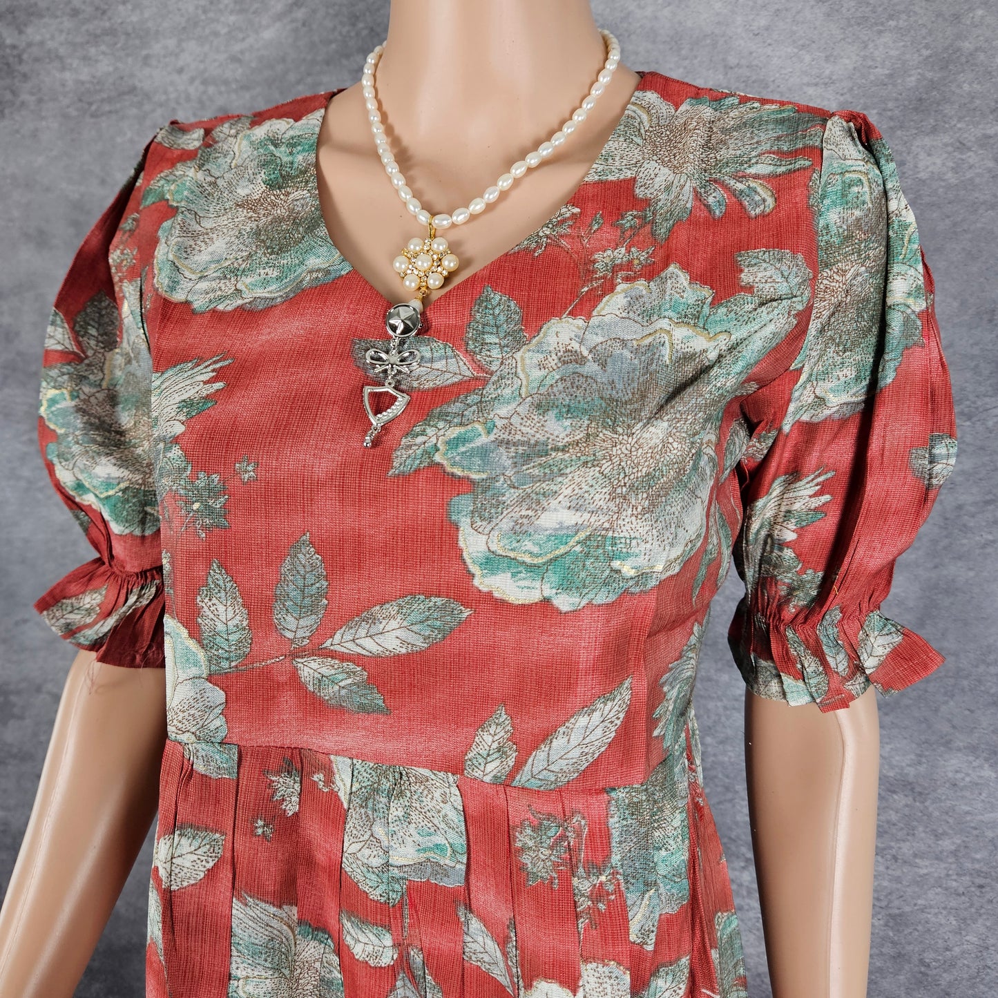 Shrouded Red Green Flowers Vertican Frock