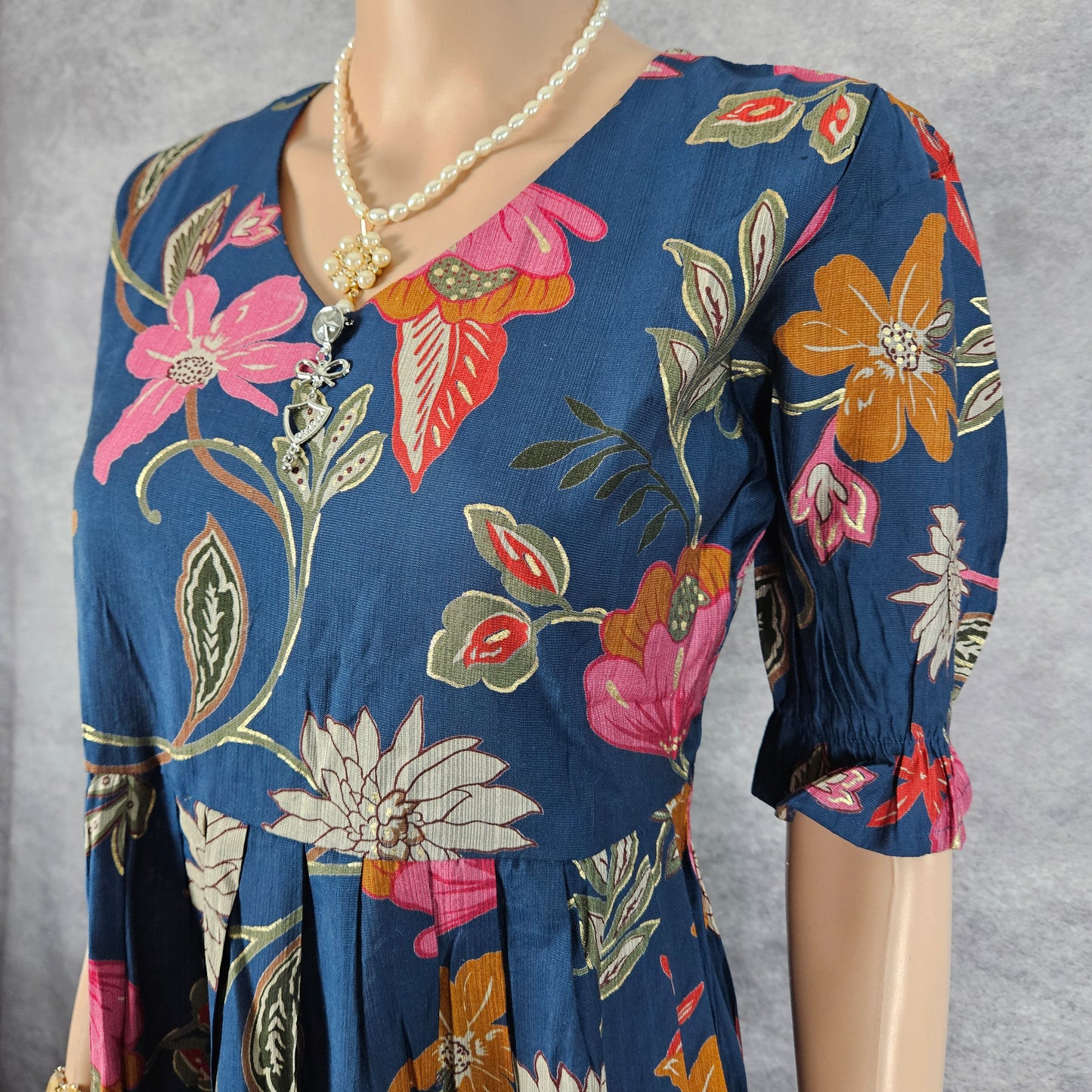 Dark Blue Multi Color Floral Vertican Frock