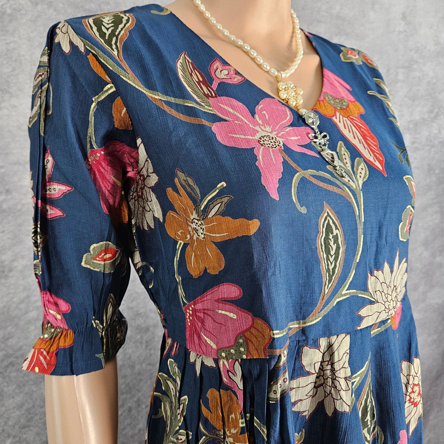 Dark Blue Multi Color Floral Vertican Frock