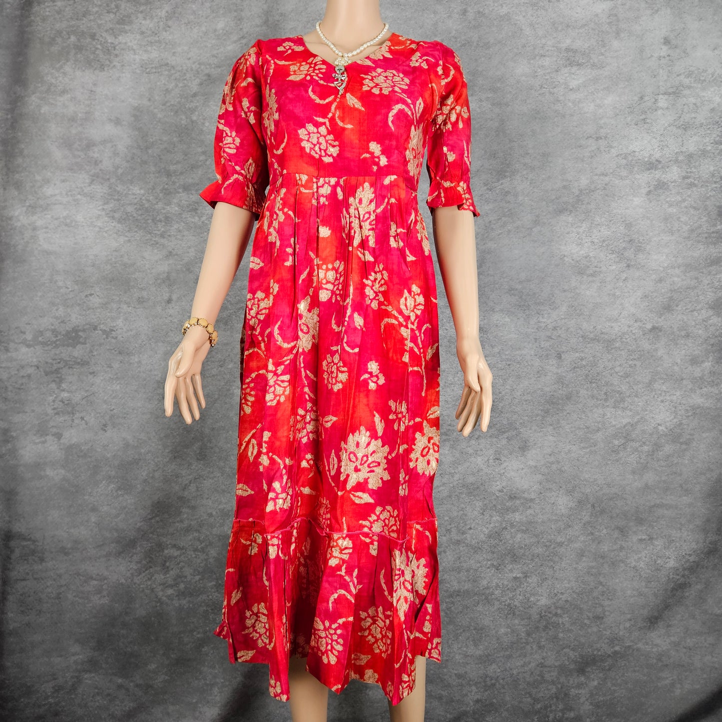 Dark Pink And Orange Vertican Frock
