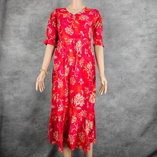 Dark Pink And Orange Vertican Frock