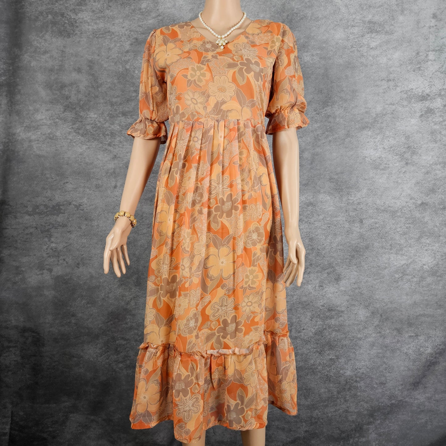 Pale Orange Brown Georgette Frock