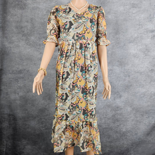 Dark Grey Yellow Georgette Frock