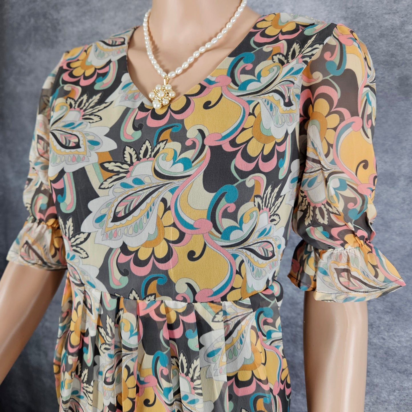 Dark Grey Yellow Georgette Frock