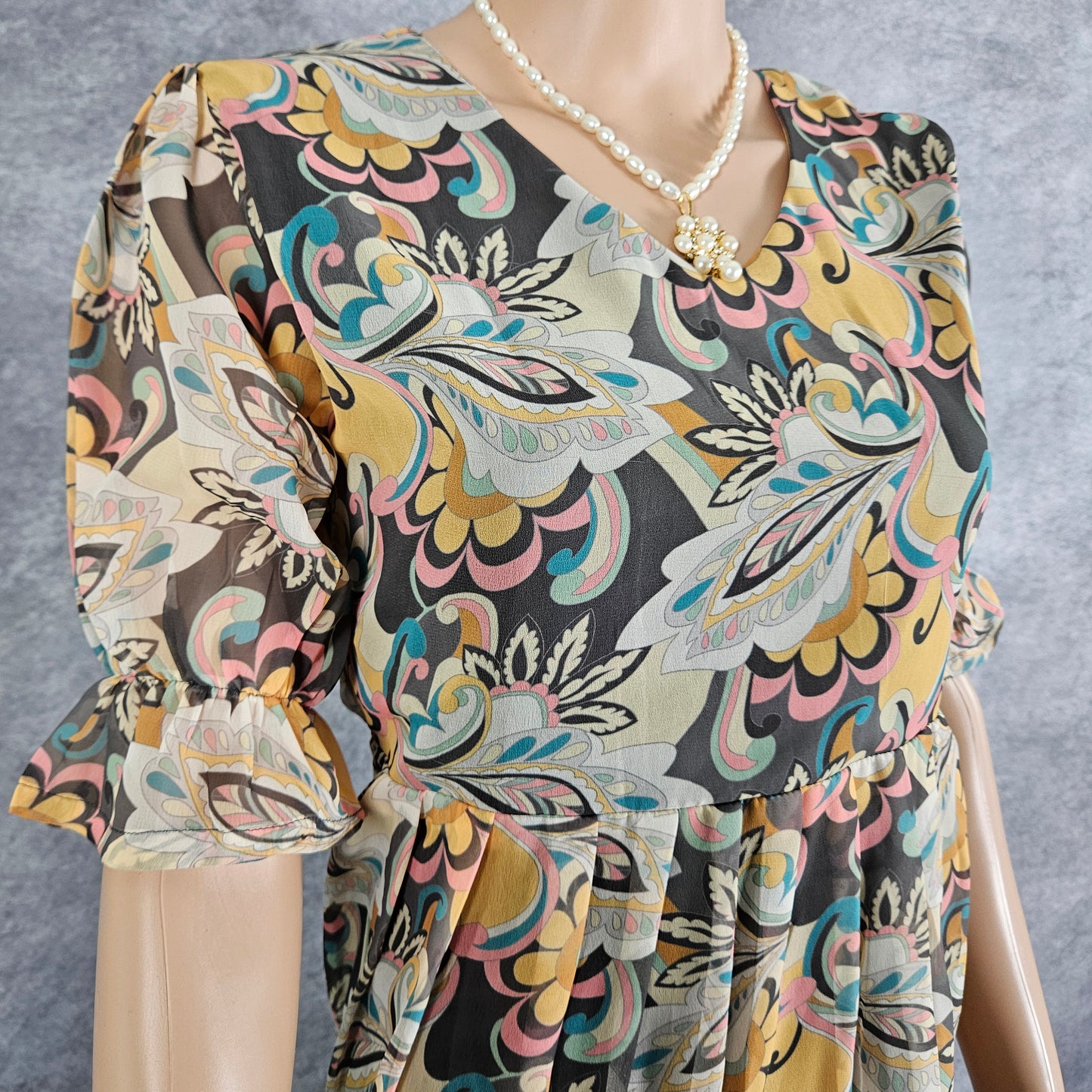 Dark Grey Yellow Georgette Frock