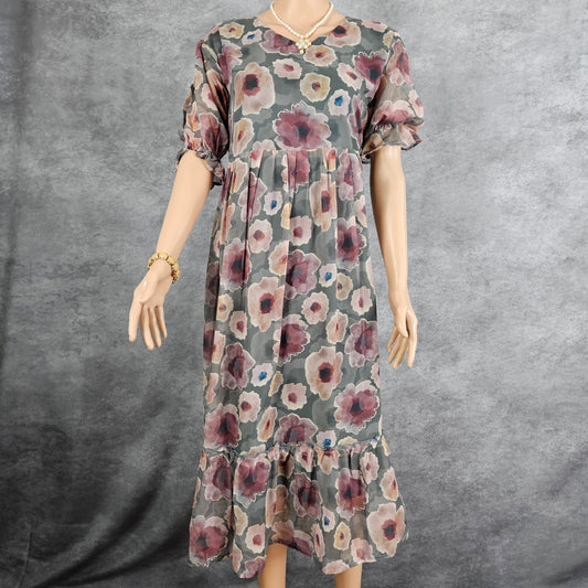 Grey Floral Georgette Frock