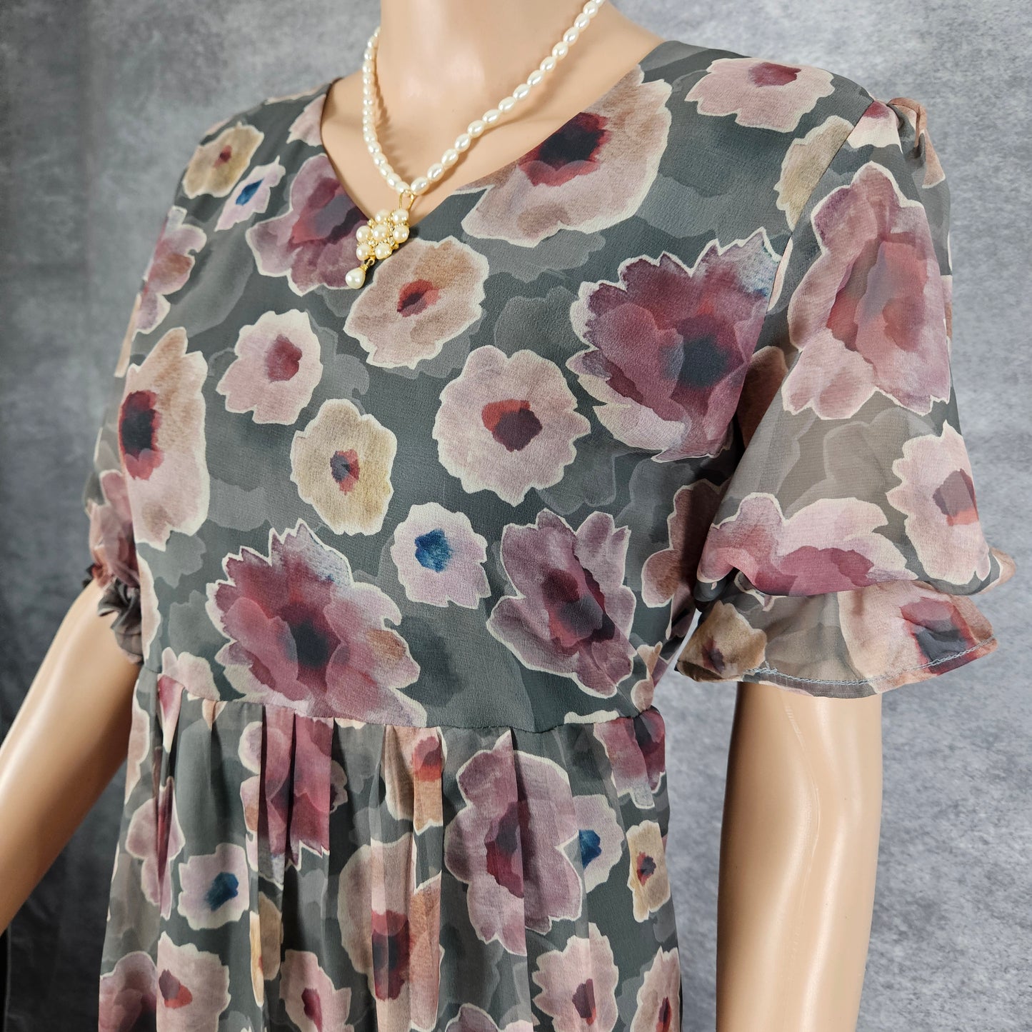 Grey Floral Georgette Frock