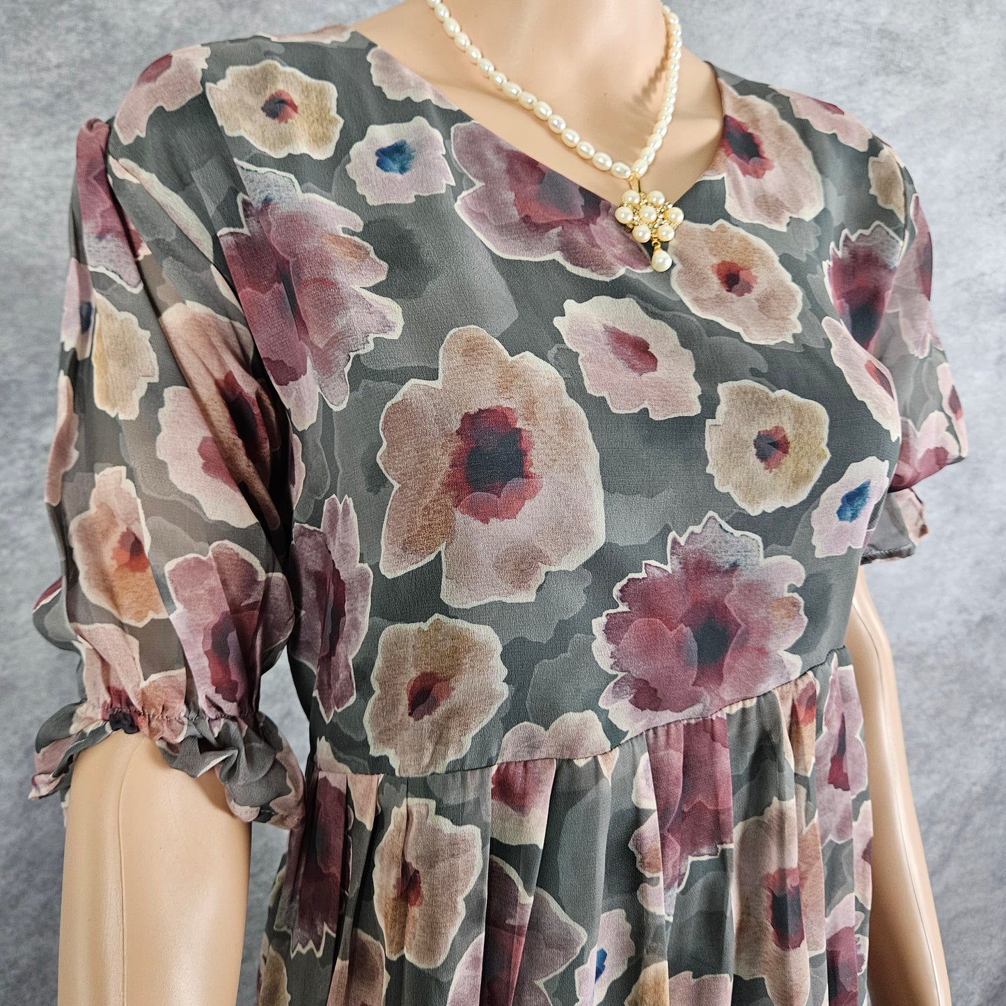 Grey Floral Georgette Frock