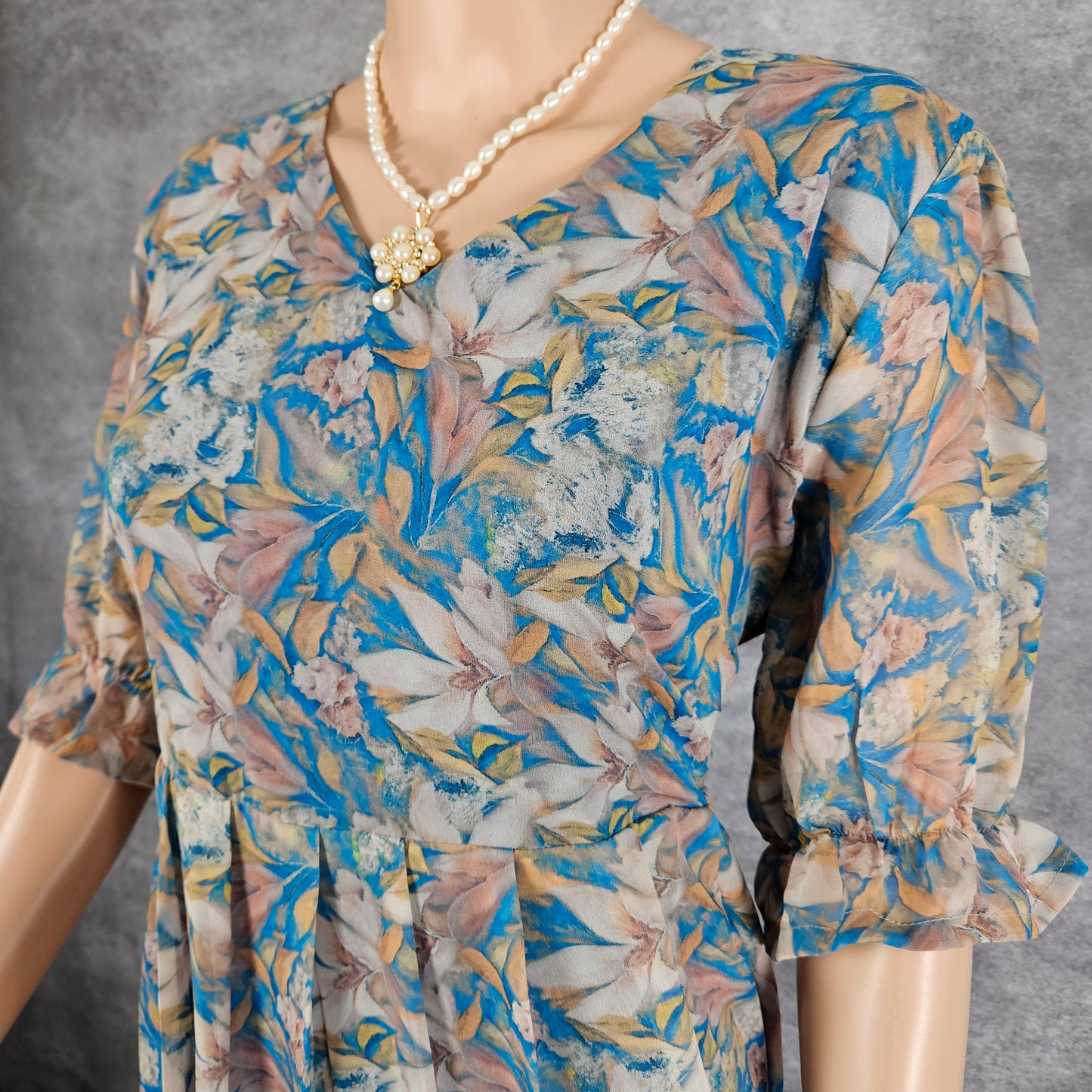 Sea Blue Floral Georgette Frock