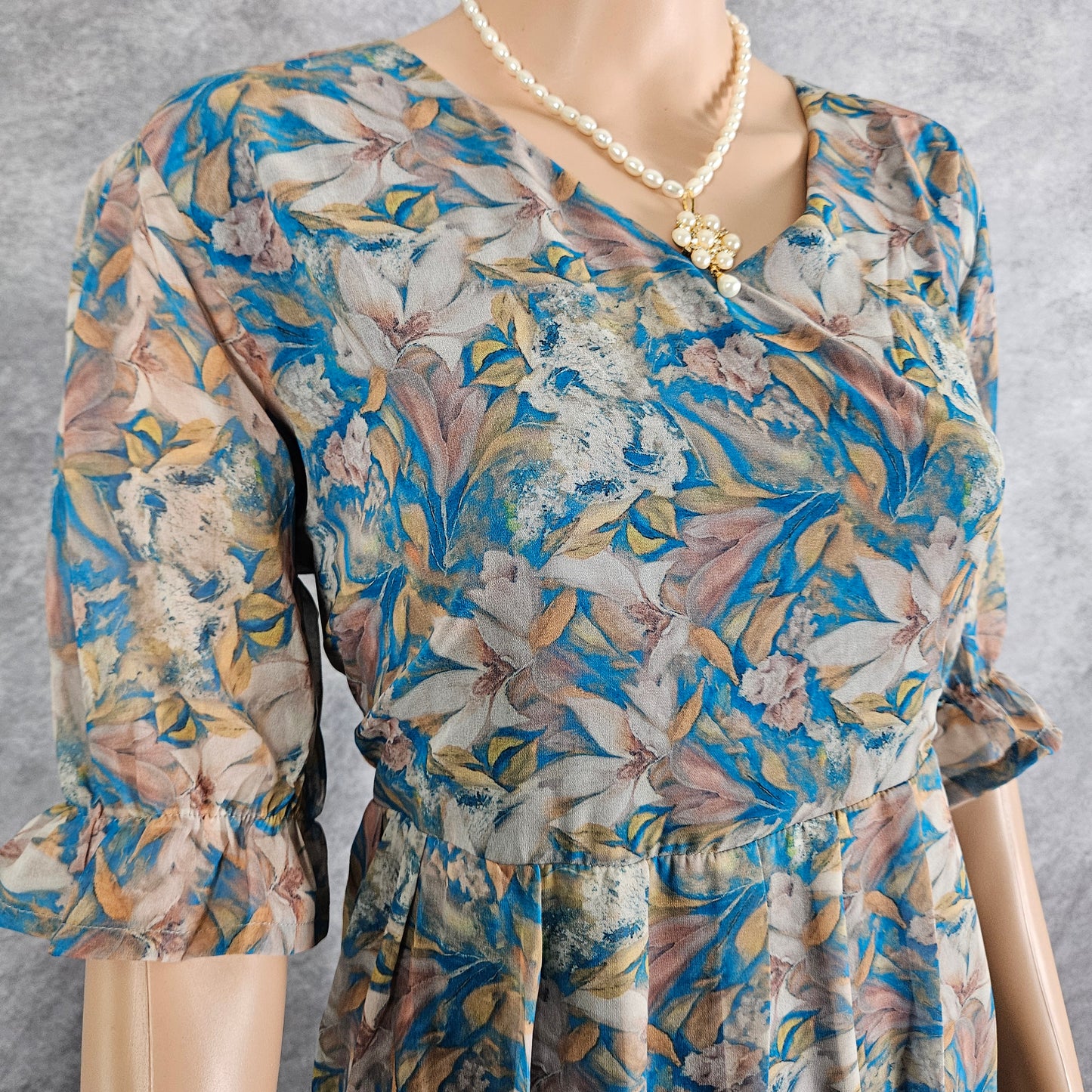 Sea Blue Floral Georgette Frock