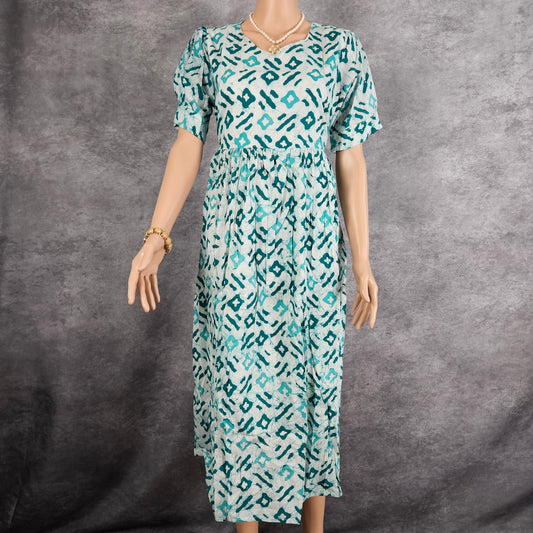 White Sea Green Diamond Cotton Frock