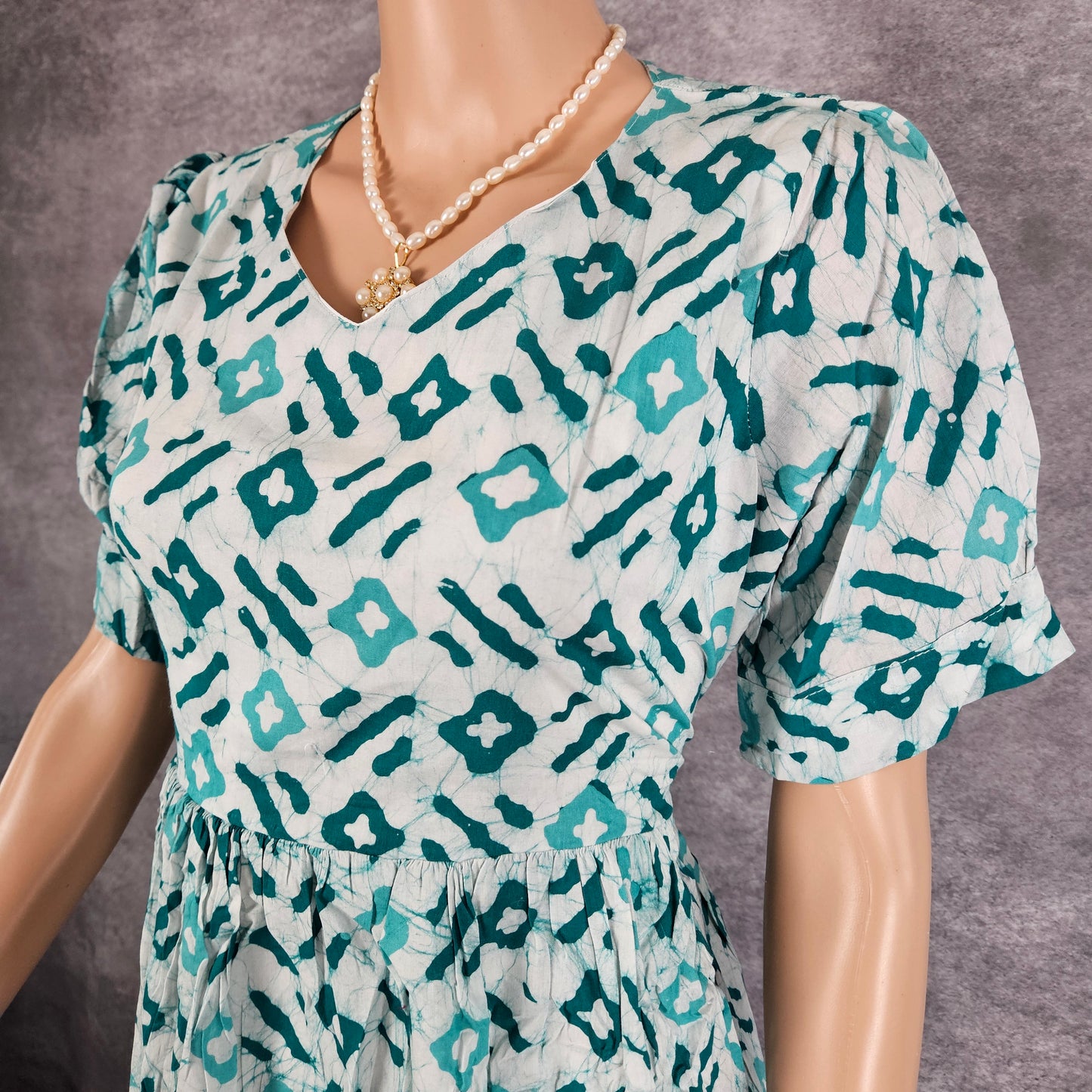 White Sea Green Diamond Cotton Frock