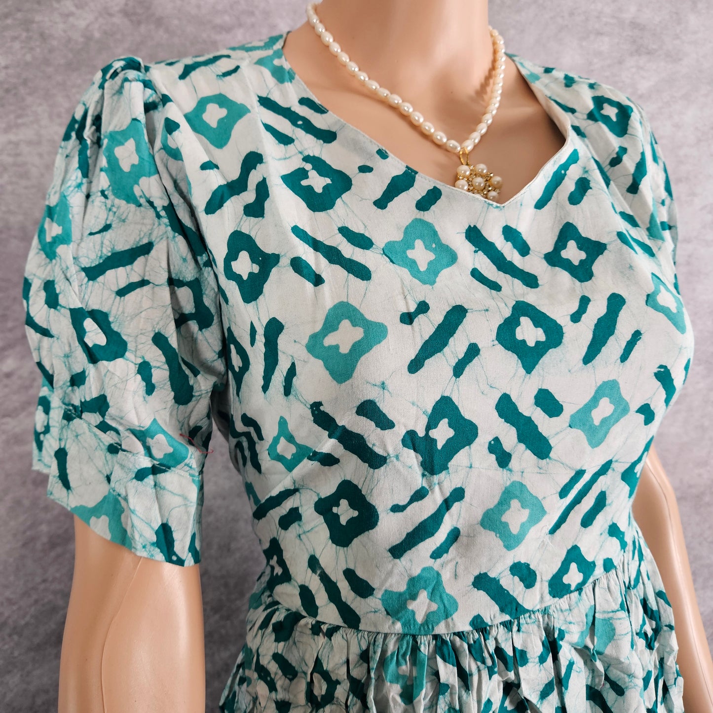 White Sea Green Diamond Cotton Frock