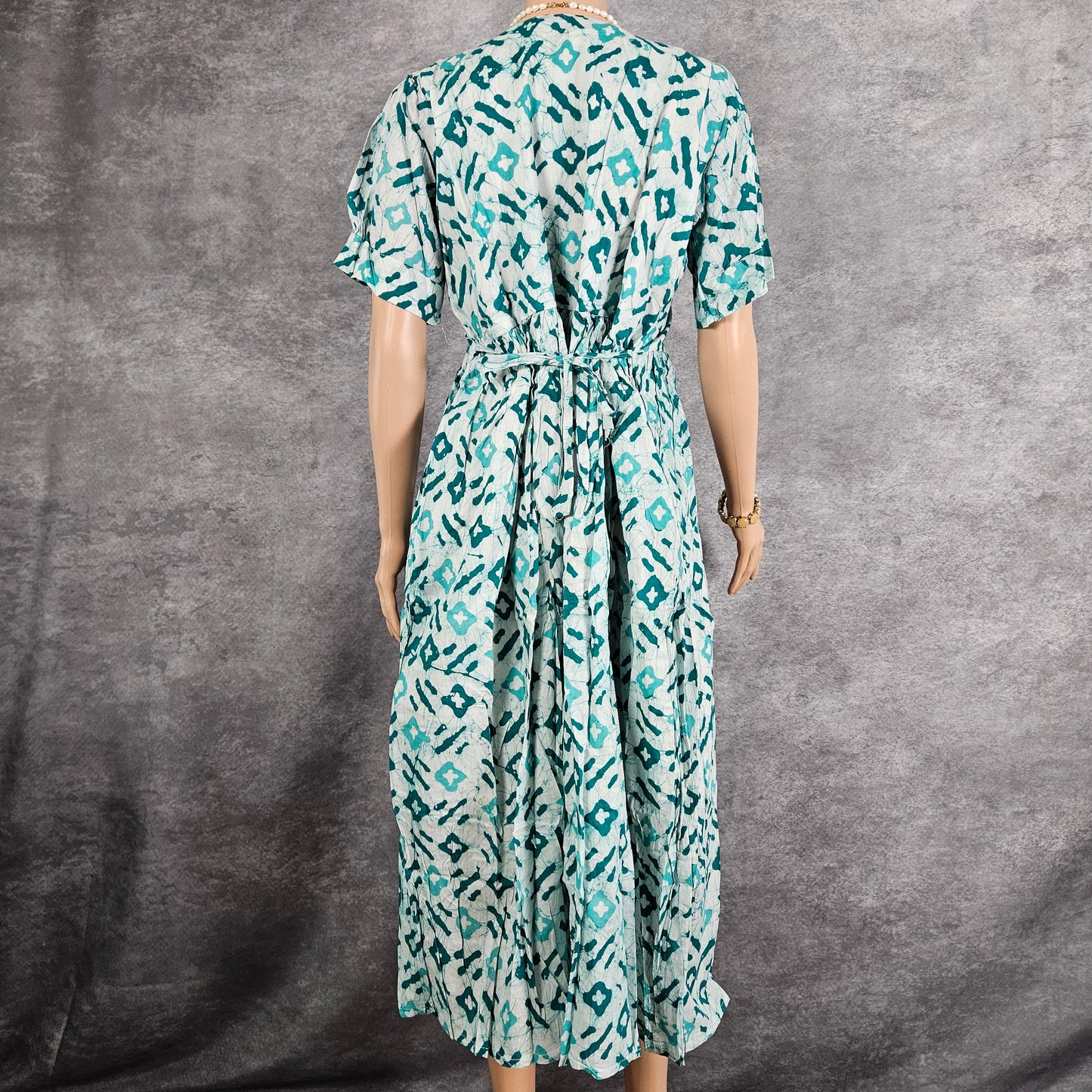 White Sea Green Diamond Cotton Frock