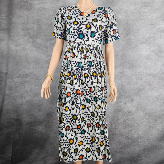 White Navy Blue Multi Color Cotton Frock