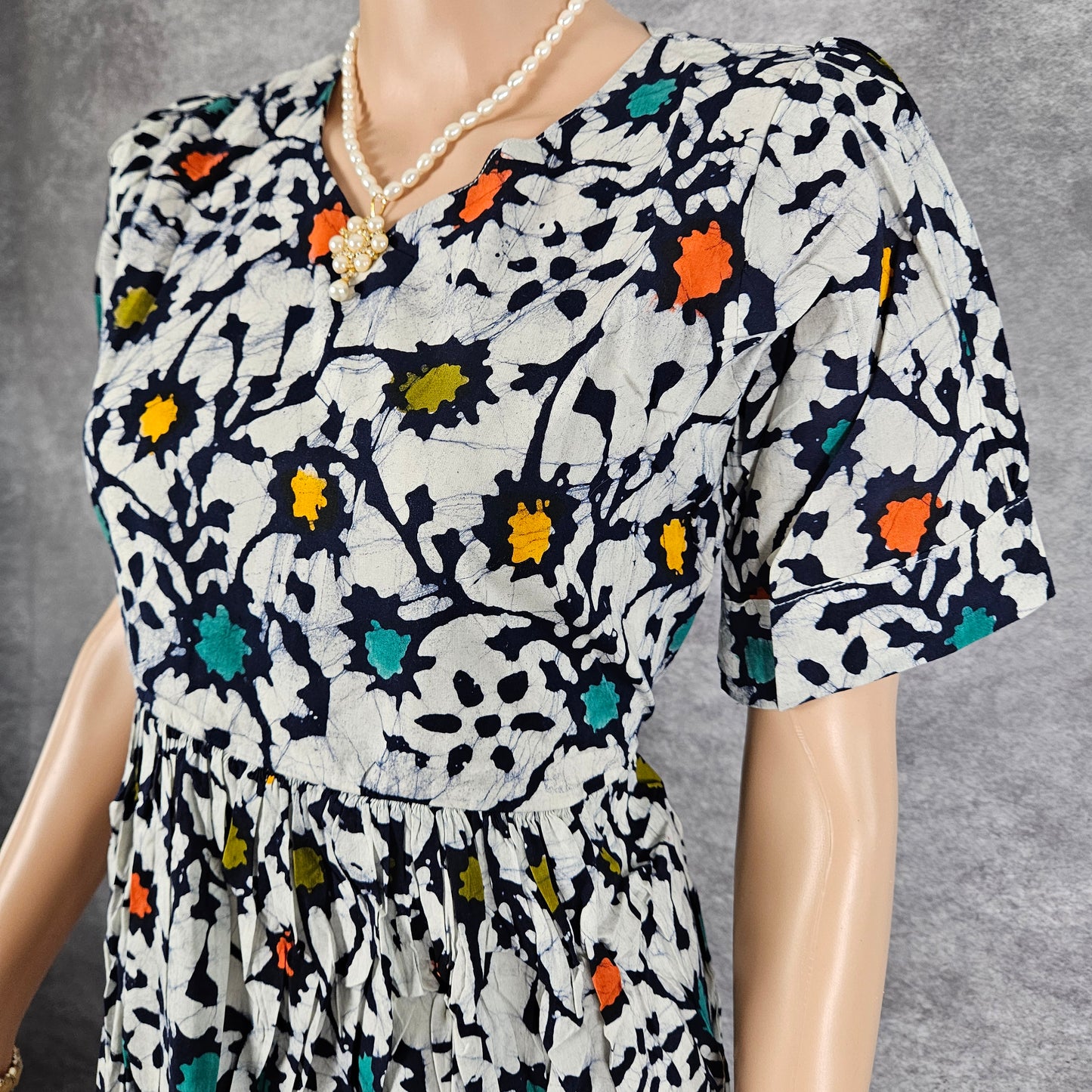 White Navy Blue Multi Color Cotton Frock