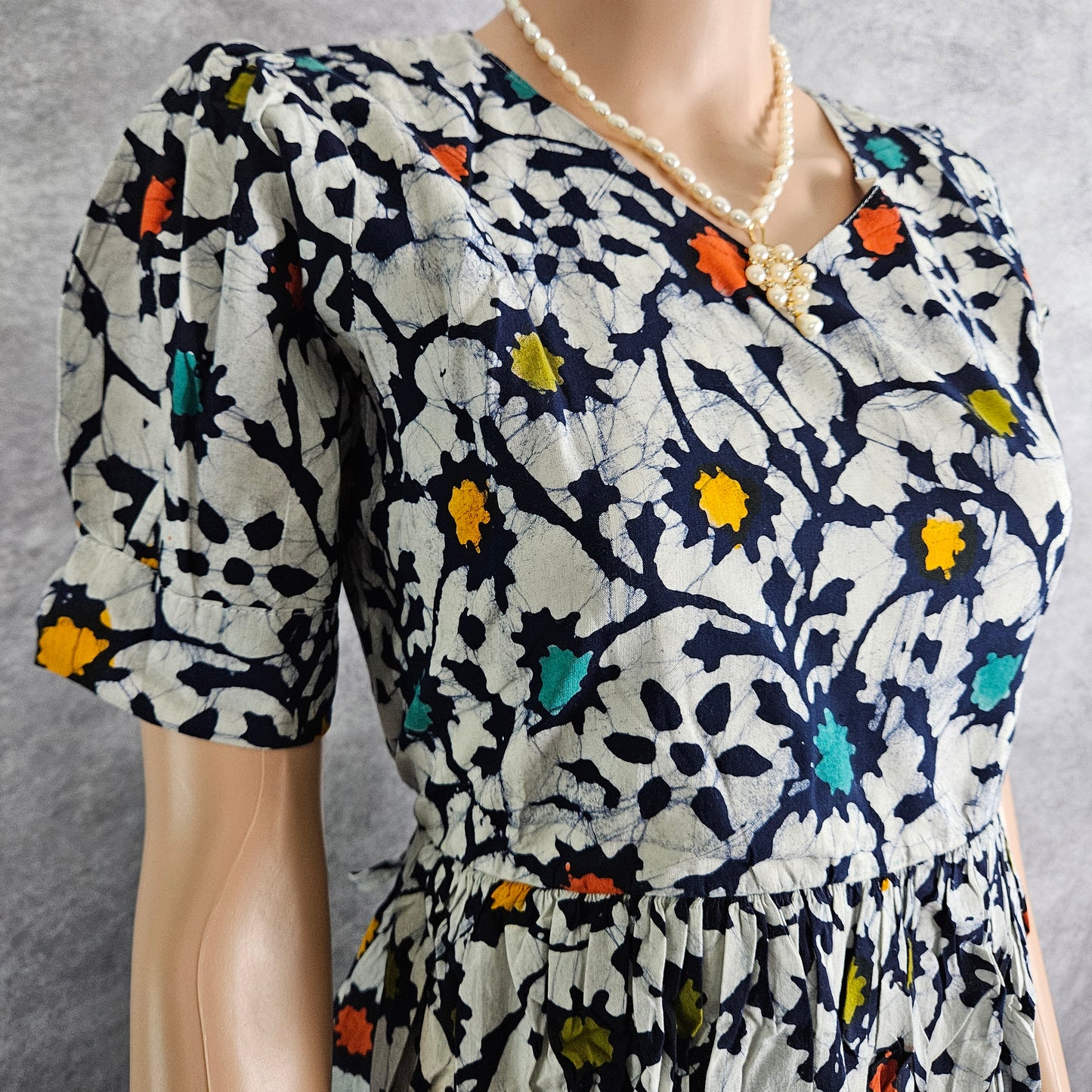 White Navy Blue Multi Color Cotton Frock