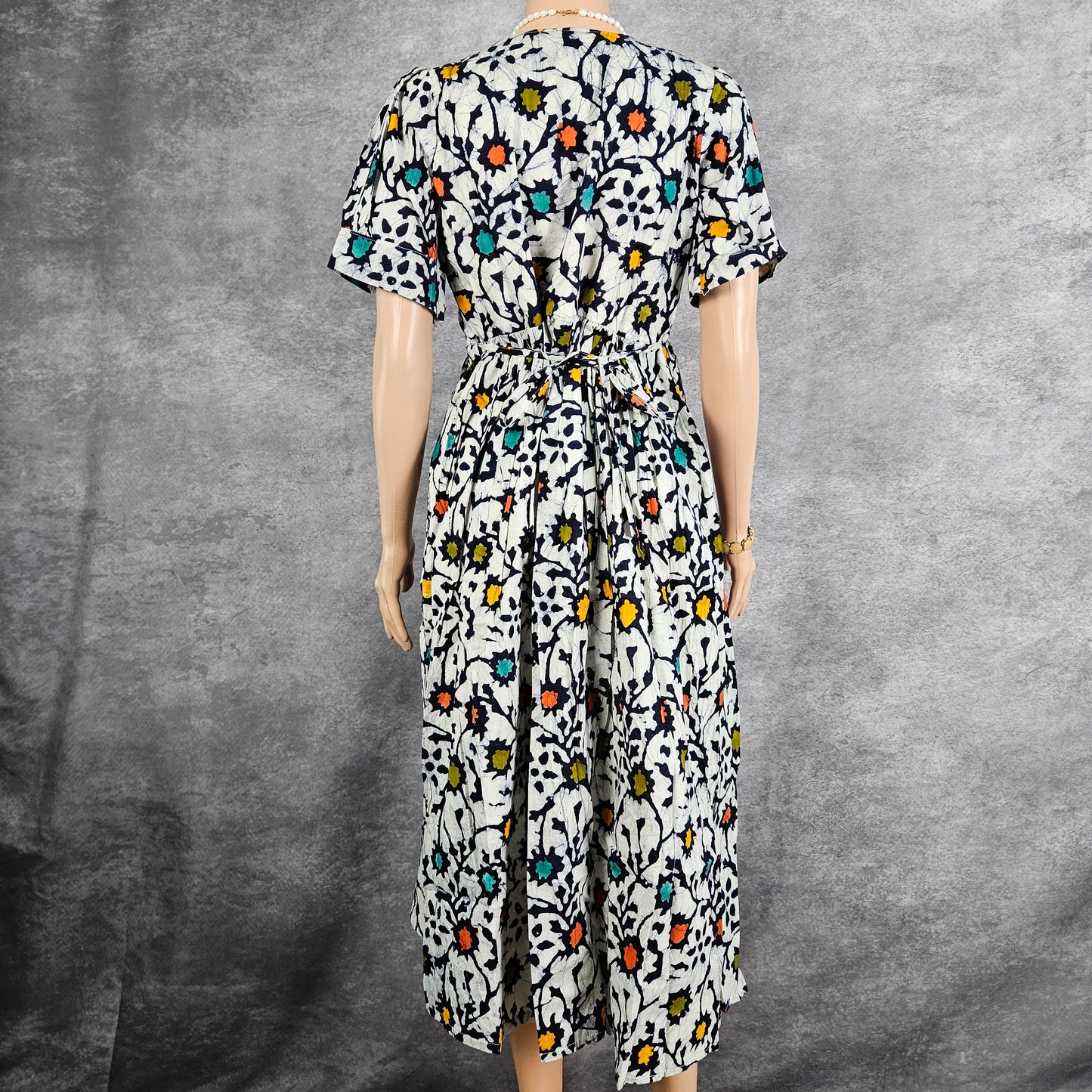 White Navy Blue Multi Color Cotton Frock