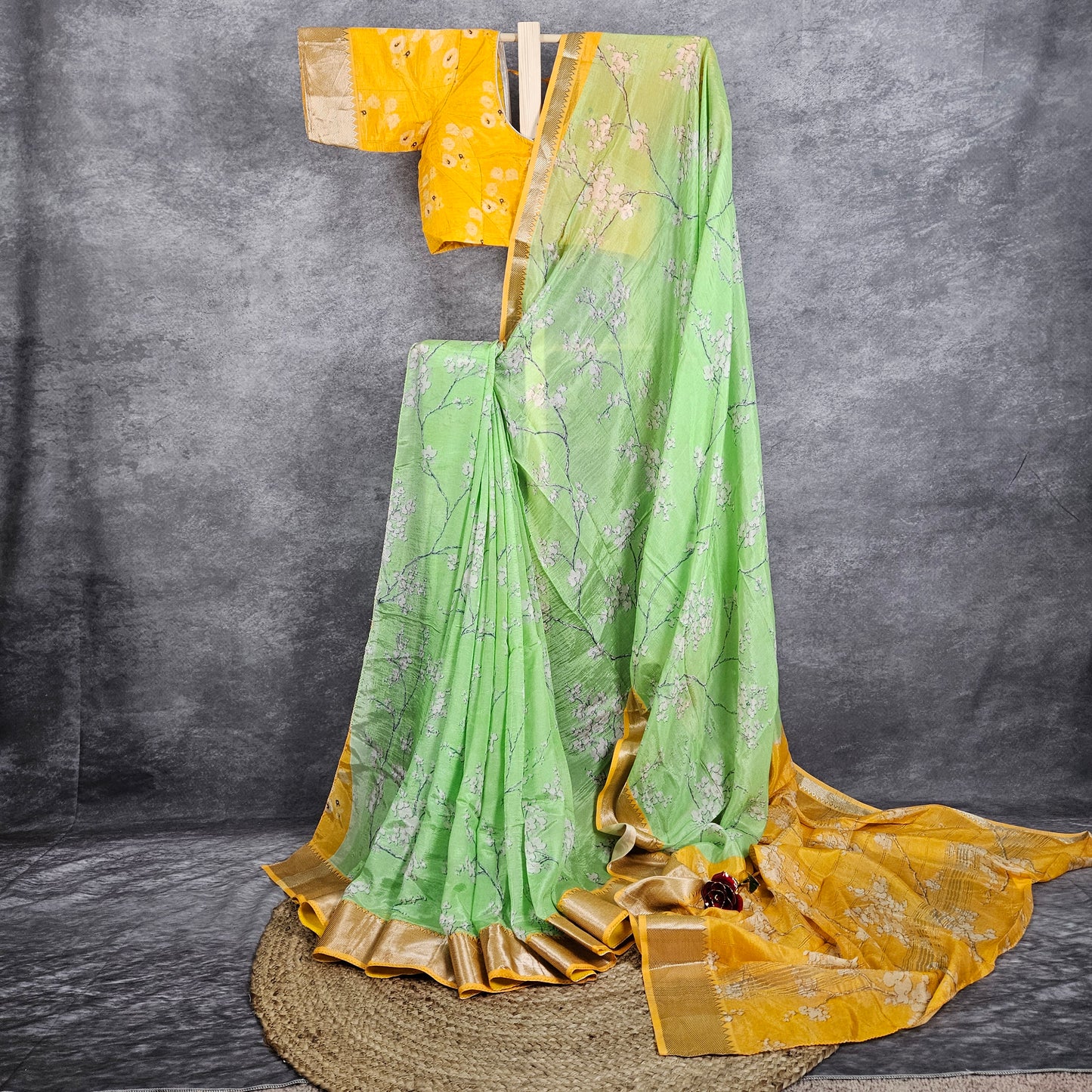 Atomic Yellow/Green Mangalagiri Saree