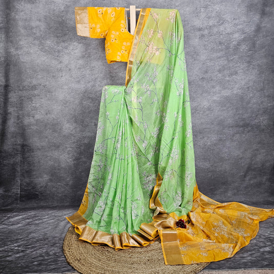 Atomic Yellow/Green Mangalagiri Saree