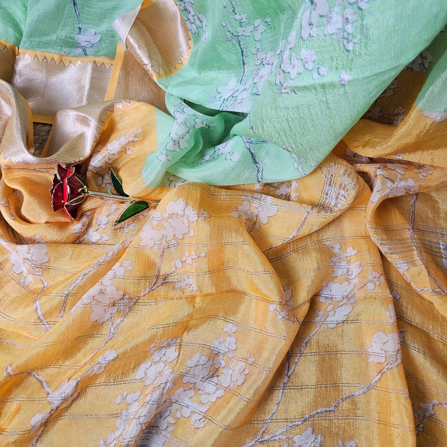 Atomic Yellow/Green Mangalagiri Saree