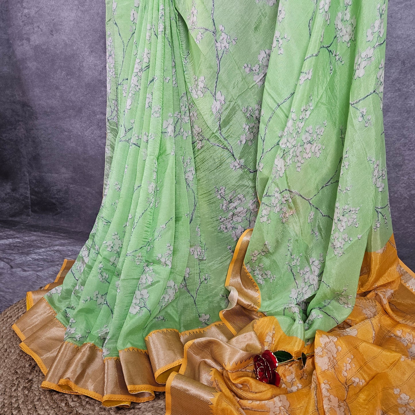 Atomic Yellow/Green Mangalagiri Saree