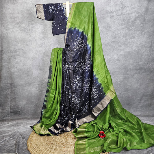 Flora Green/Blue Mangalagiri Saree