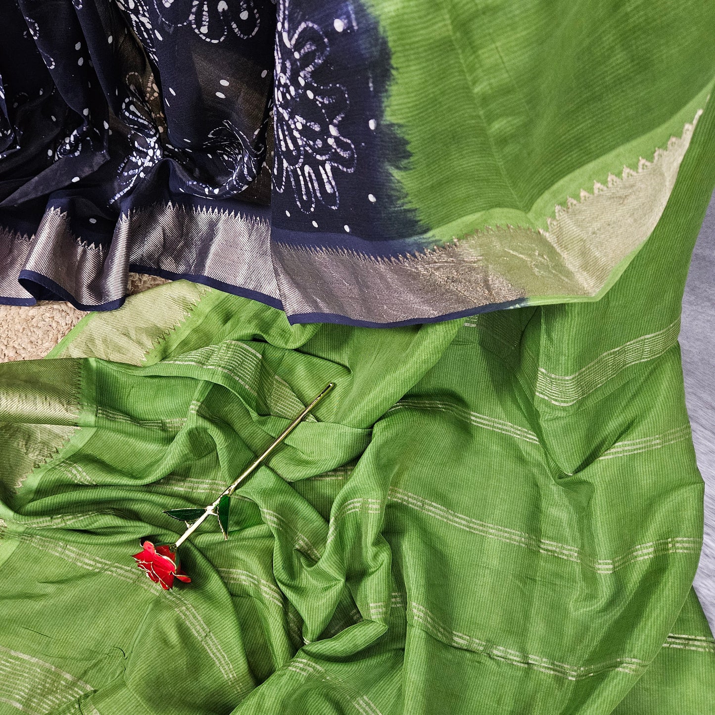 Flora Green/Blue Mangalagiri Saree