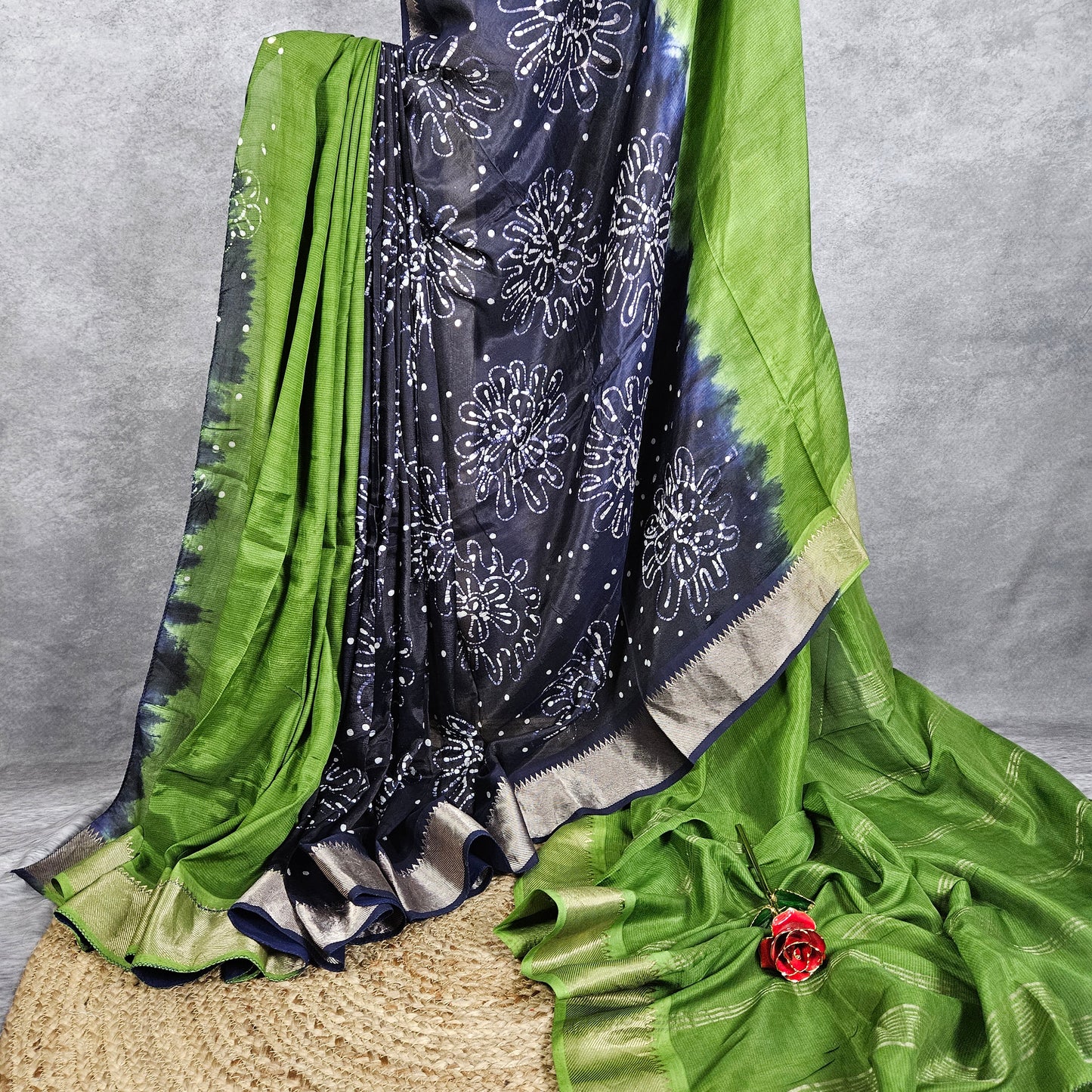Flora Green/Blue Mangalagiri Saree