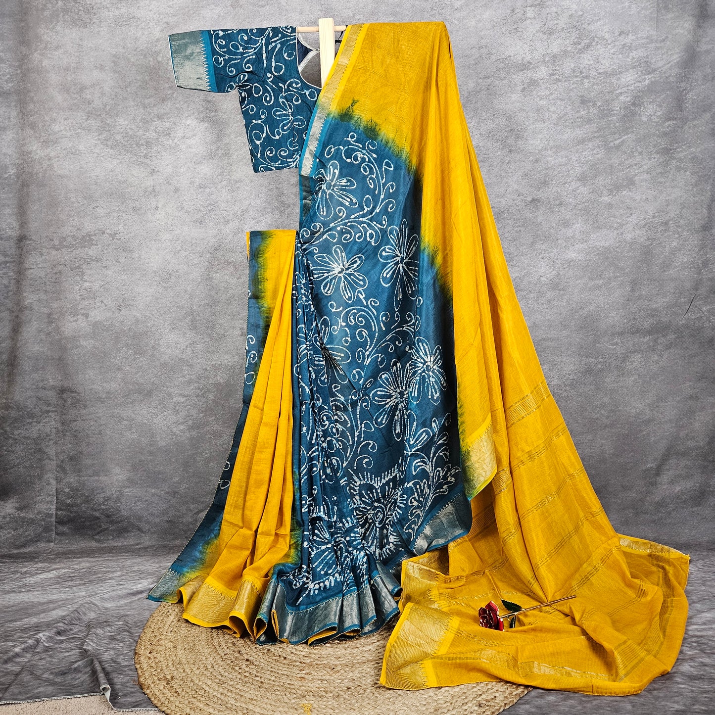 Cyber Blue/Yellow Mangalagiri Saree