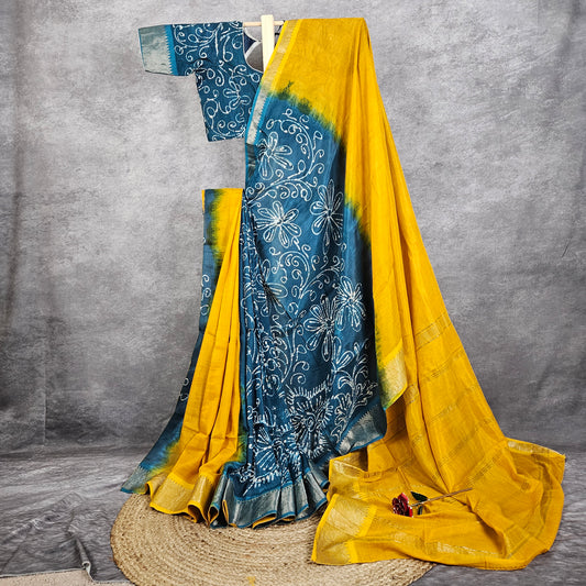 Cyber Blue/Yellow Mangalagiri Saree