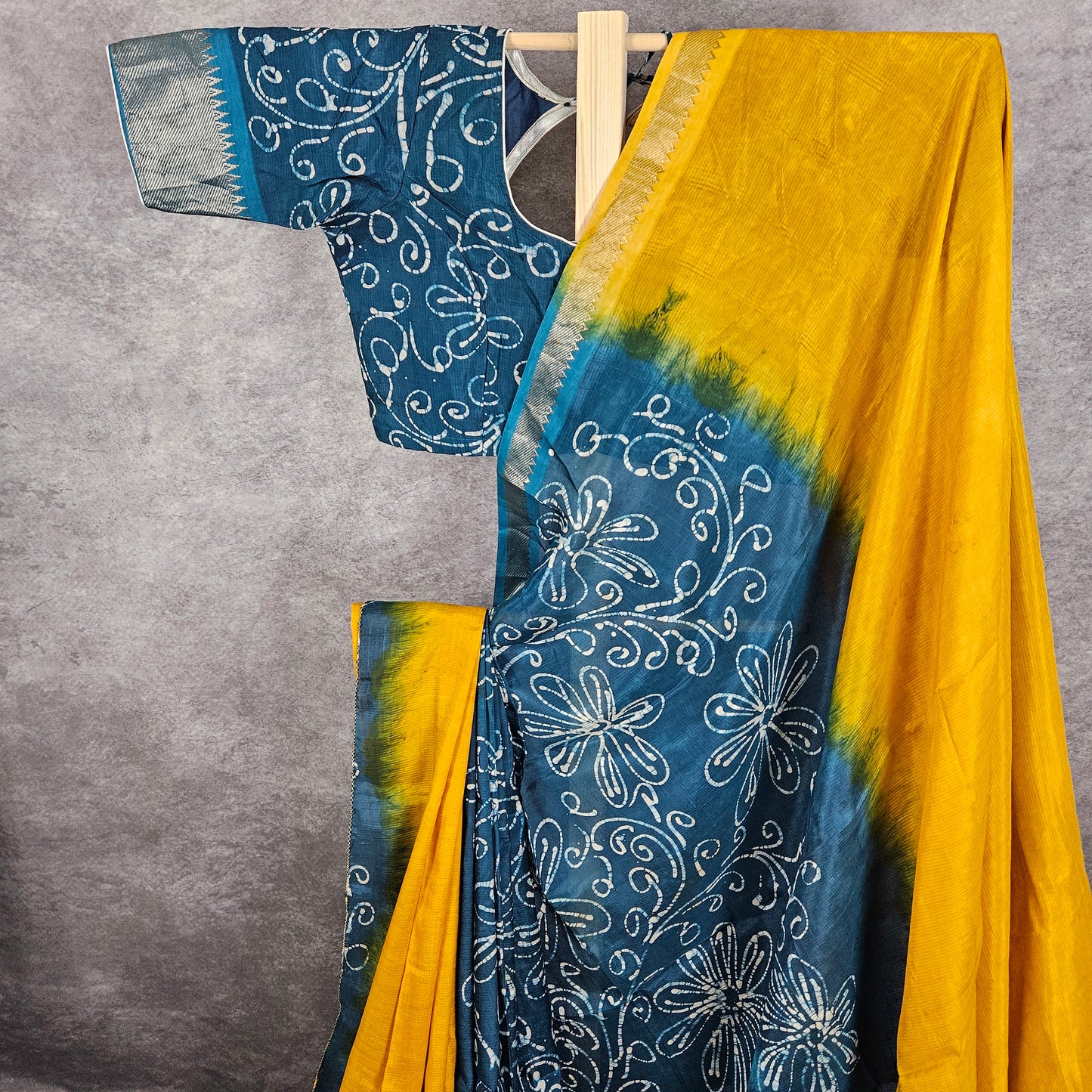 Cyber Blue/Yellow Mangalagiri Saree