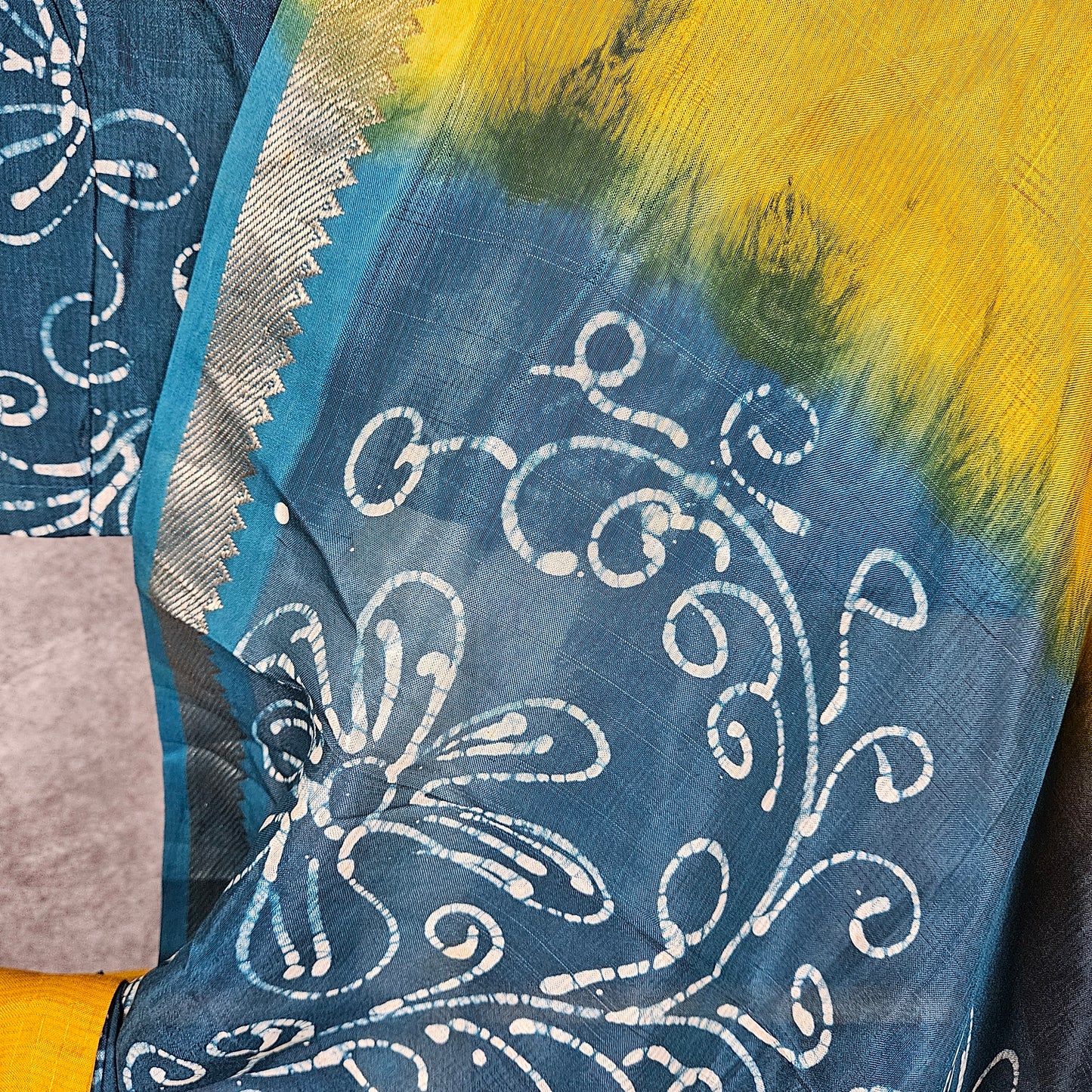 Cyber Blue/Yellow Mangalagiri Saree
