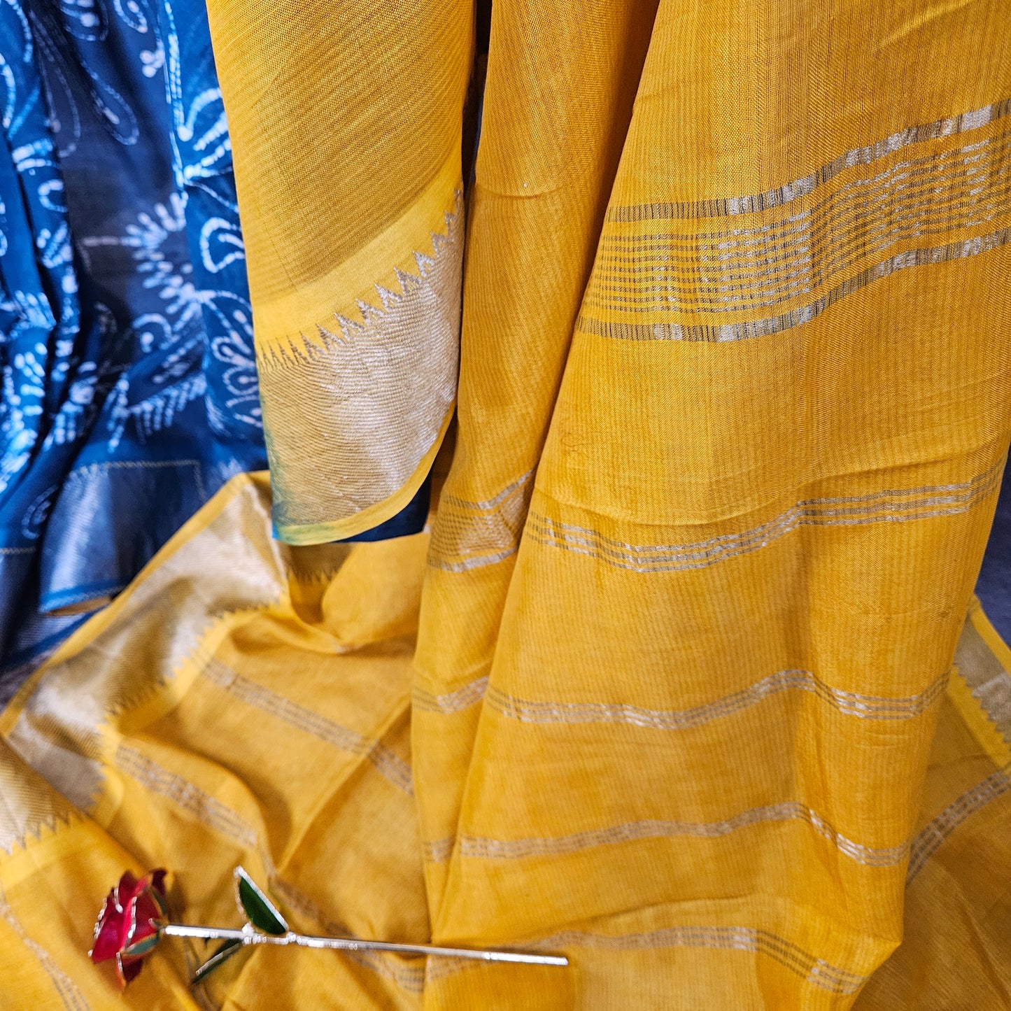 Cyber Blue/Yellow Mangalagiri Saree