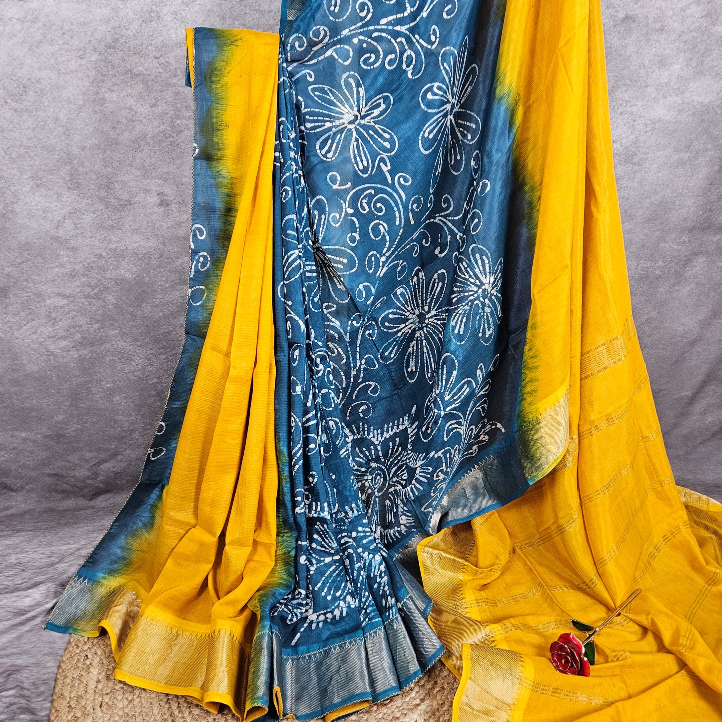 Cyber Blue/Yellow Mangalagiri Saree