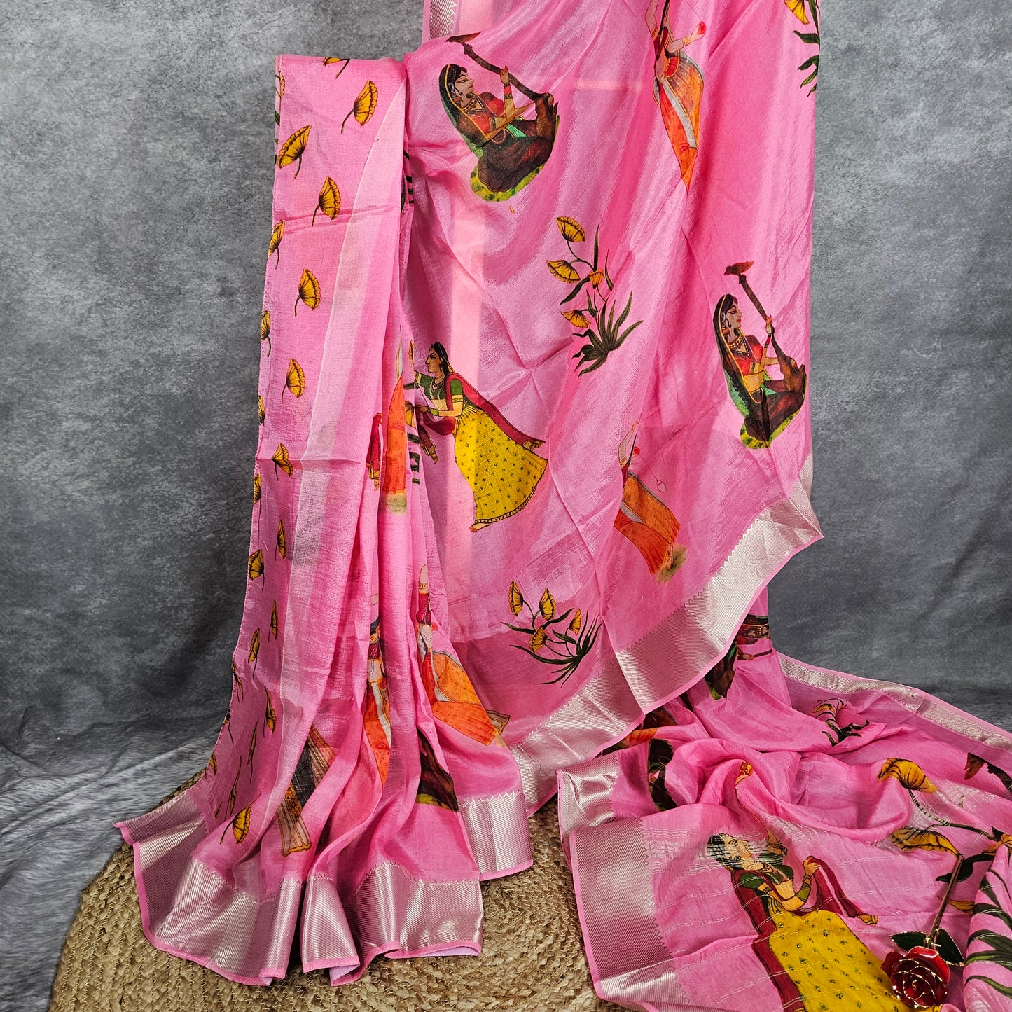 Carnation Pink Mangalagiri Saree