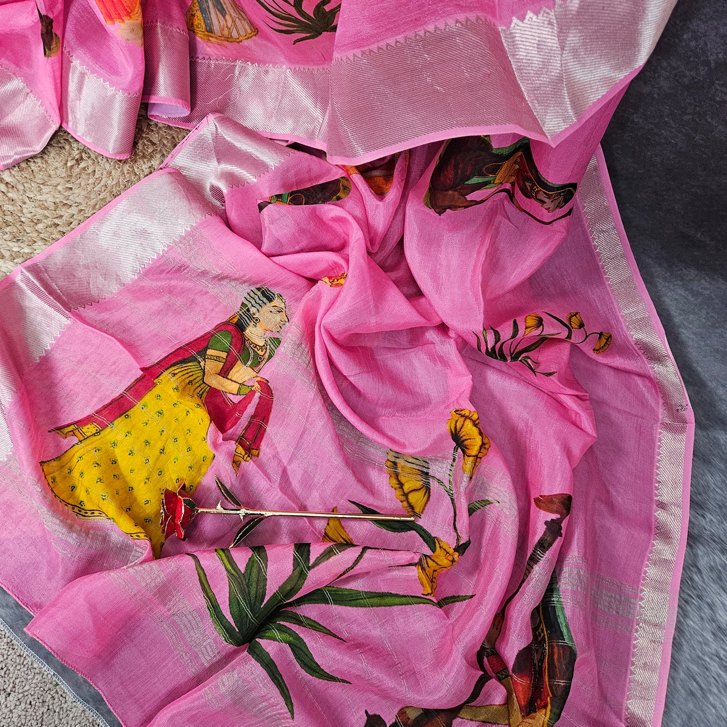 Carnation Pink Mangalagiri Saree