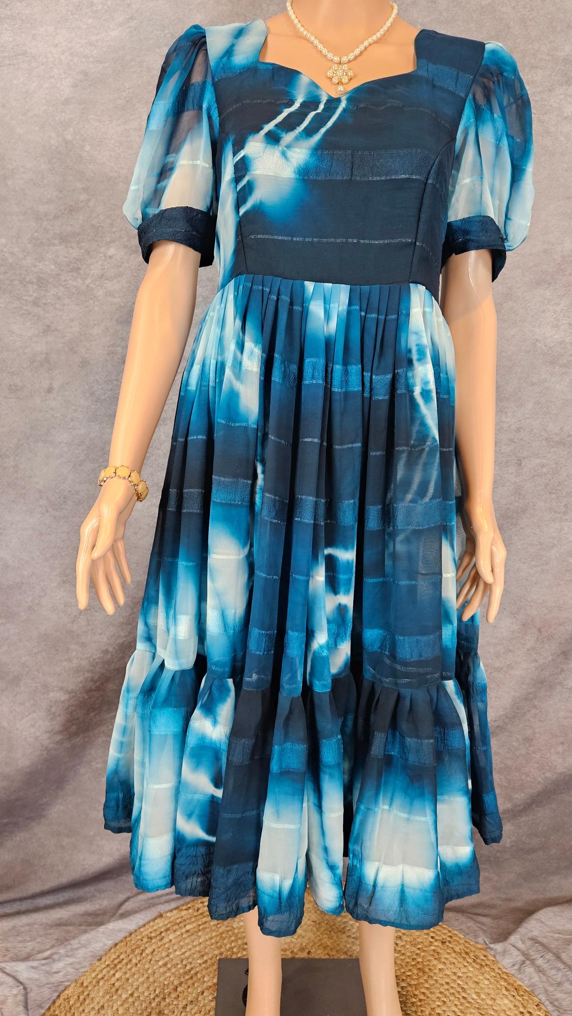 Crystal Teal Shibori Georgette Frock