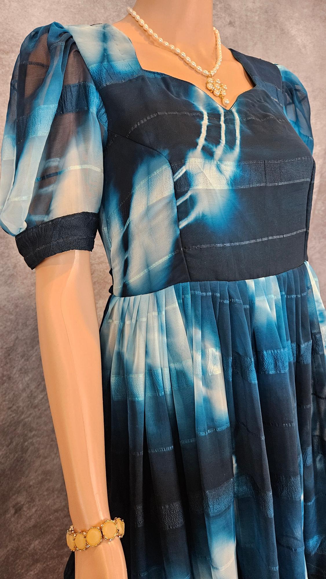 Crystal Teal Shibori Georgette Frock