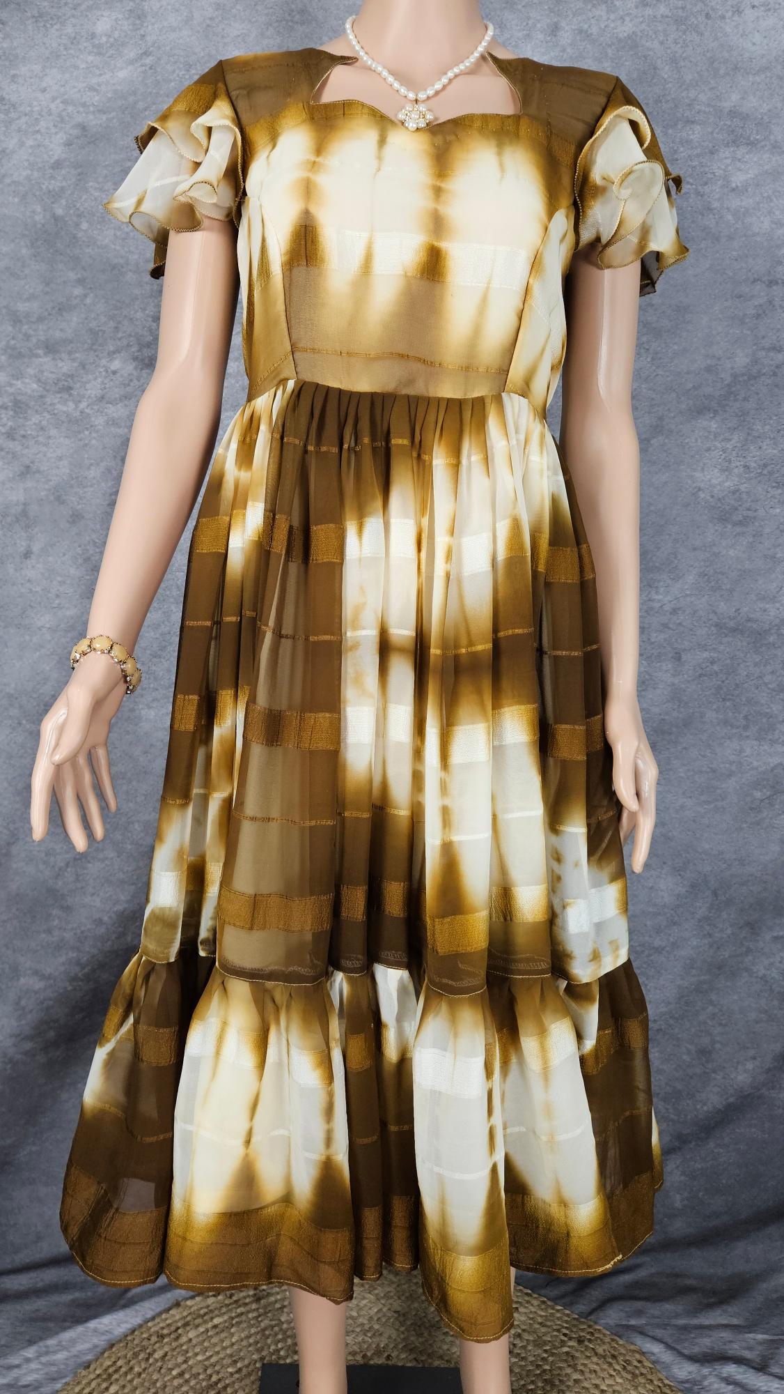 Golden Beige Shibori Georgette Frock