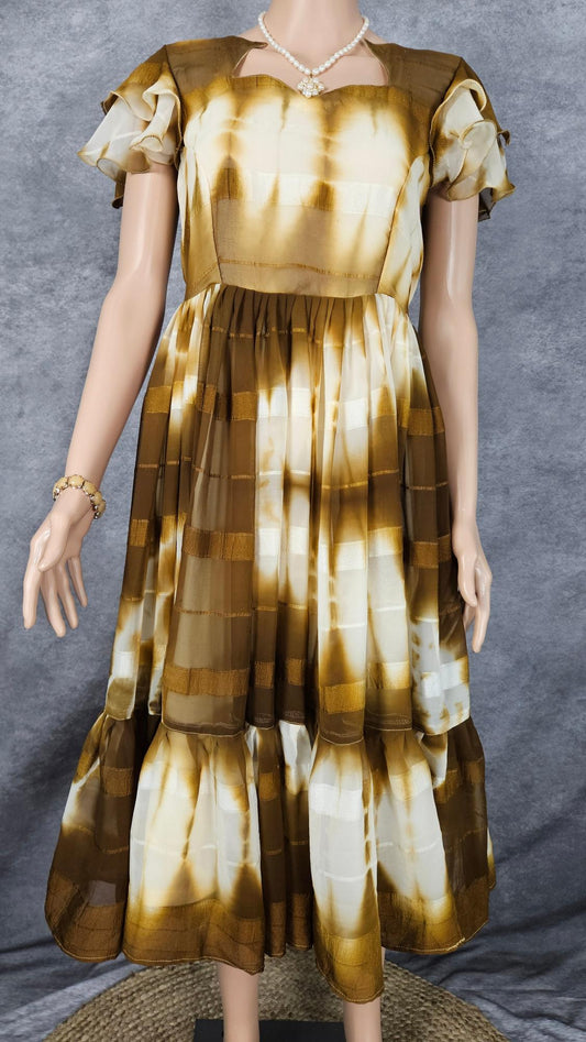 Golden Beige Shibori Georgette Frock