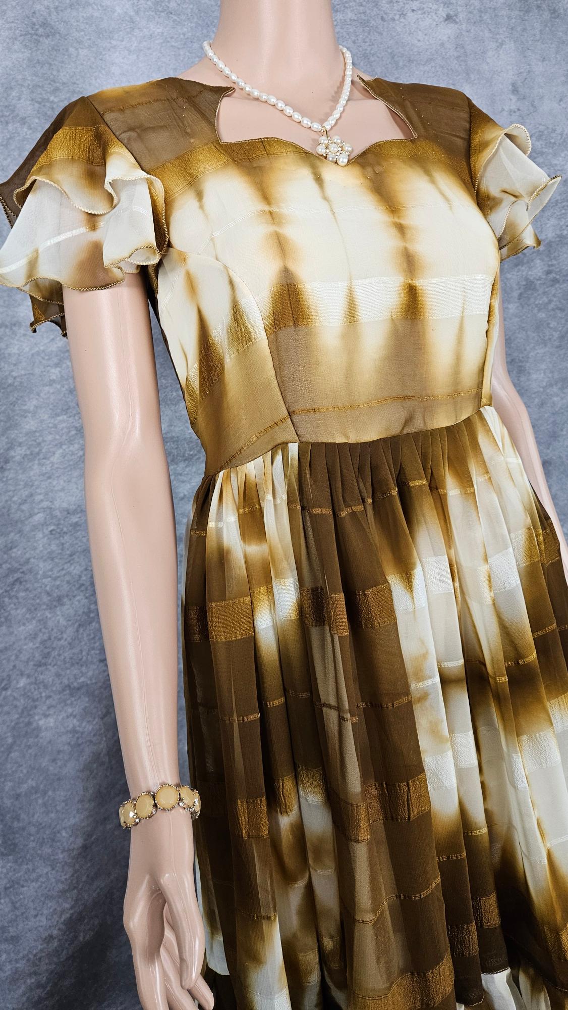 Golden Beige Shibori Georgette Frock