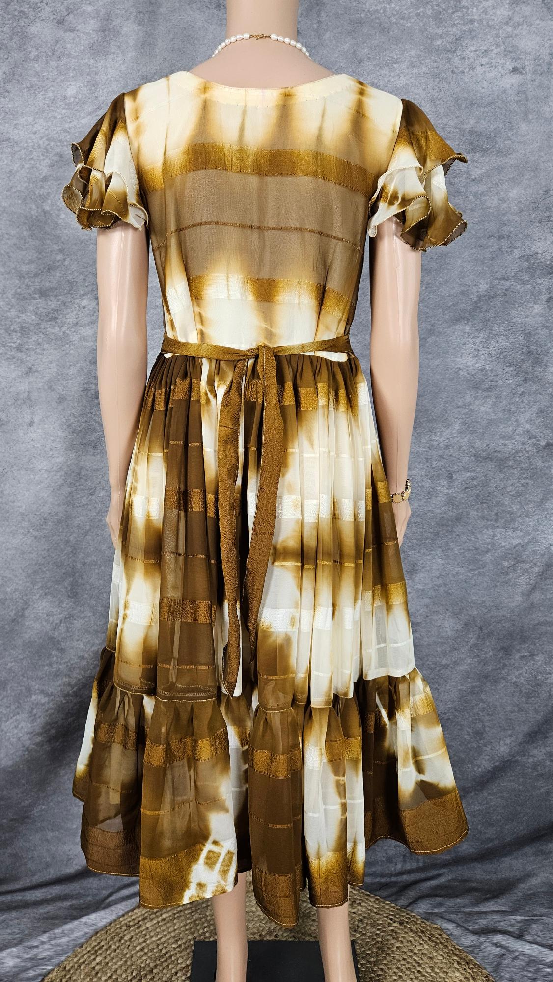 Golden Beige Shibori Georgette Frock