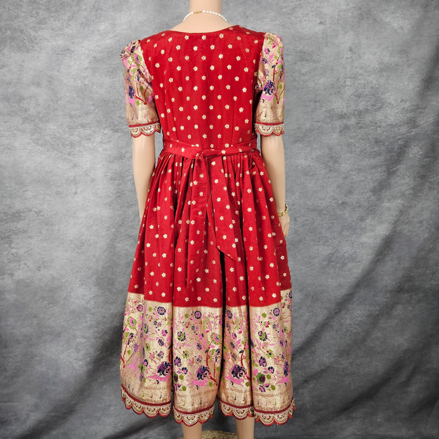 Carmine Red Paithani Frock