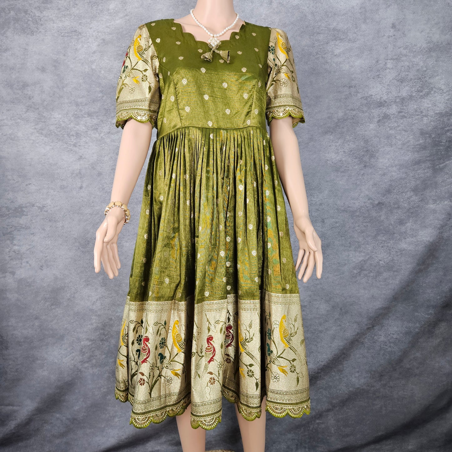 Sage Green Paithani Frock