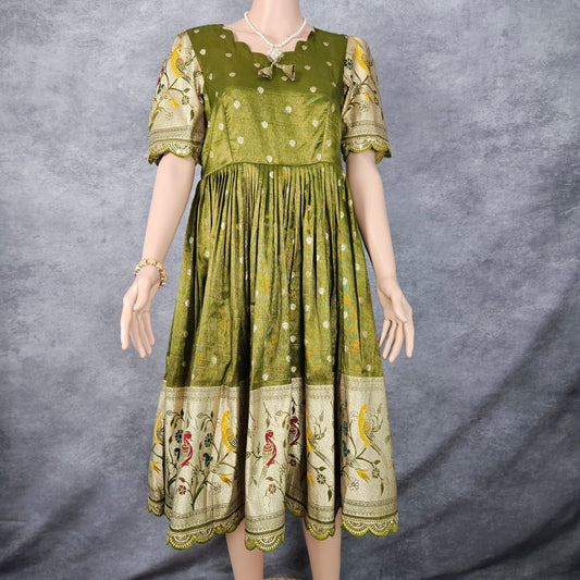 Sage Green Paithani Frock