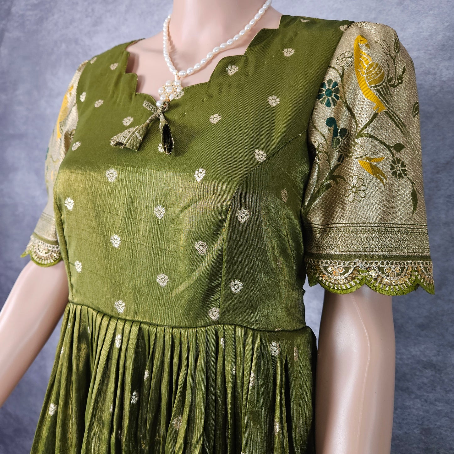 Sage Green Paithani Frock