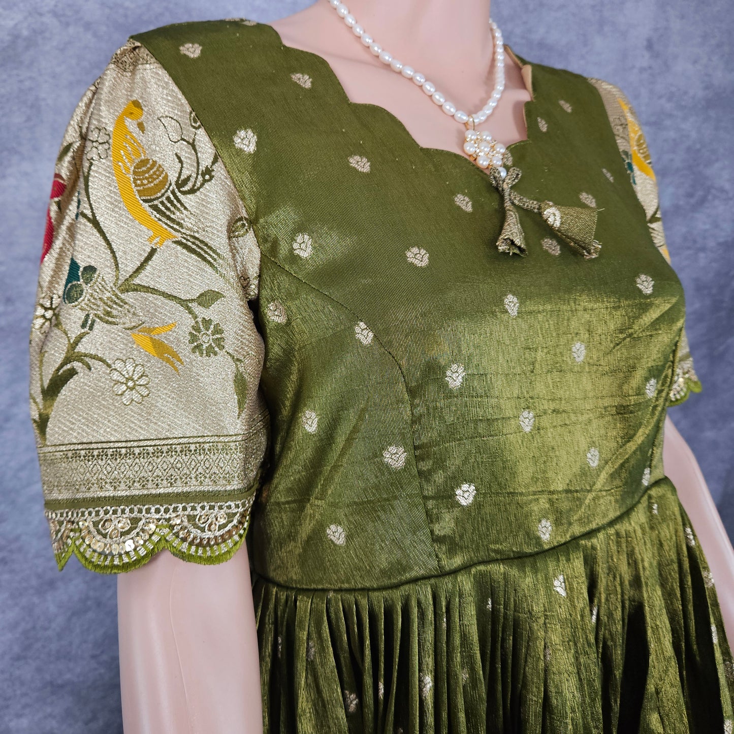 Sage Green Paithani Frock