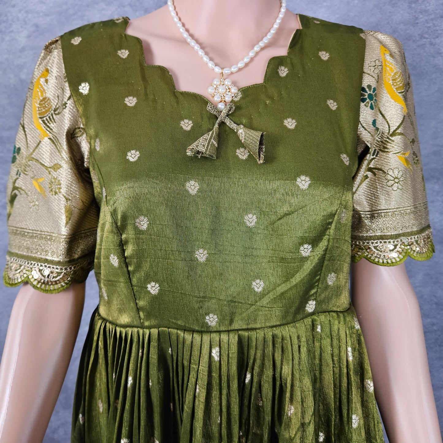 Sage Green Paithani Frock