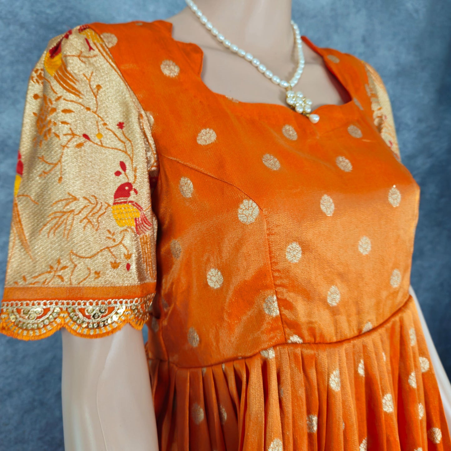 Neon Orange Paithani Frock